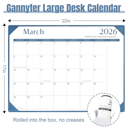 Gannyfer Desk Calendar 2026-2027 with Desktop Mat, Simplified Large 22" x 17" Desktop Pad Calendar, 18 Month Desk Calendar 2026, Use Now to Jun 2027, Office Supplies Perfect for Home School and Office - Blue - Image 4