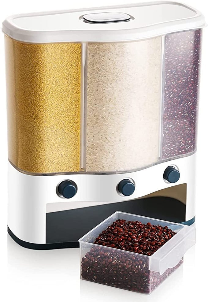 RICE CEREAL GRAIN DISPENSER AIRTIGHT FOOD STORAGE CONTAINERS RICE DISPENSER DAAL GRAIN PULSES CONTAINER SETS 3 GRIDS CEREAL DISPENSER FOR KITCHEN PULSES STORAGE CONTAINERS RICE CONTAINER