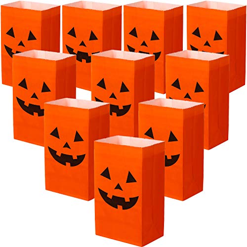 Tatuo 24 Pieces Halloween Pumpkin Paper Bags Candy Treats Gift Bags Present Grocery Crafting Lunch Flat Bottom Candy Party Decorations 7 x 35 x 24 Inch - Image 2