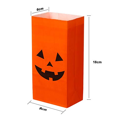 Tatuo 24 Pieces Halloween Pumpkin Paper Bags Candy Treats Gift Bags Present Grocery Crafting Lunch Flat Bottom Candy Party Decorations 7 x 35 x 24 Inch - Image 5