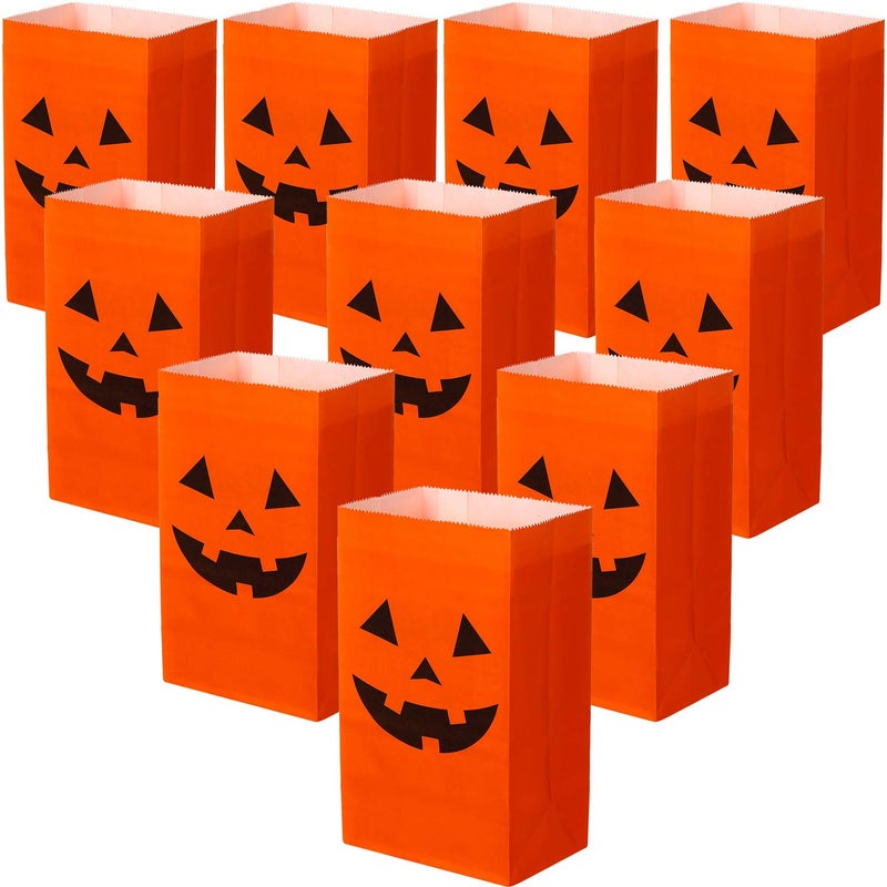 Tatuo 24 Pieces Halloween Pumpkin Paper Bags Candy Treats Gift Bags Present Grocery Crafting Lunch Flat Bottom Candy Party Decorations 7 x 35 x 24 Inch - Image 3