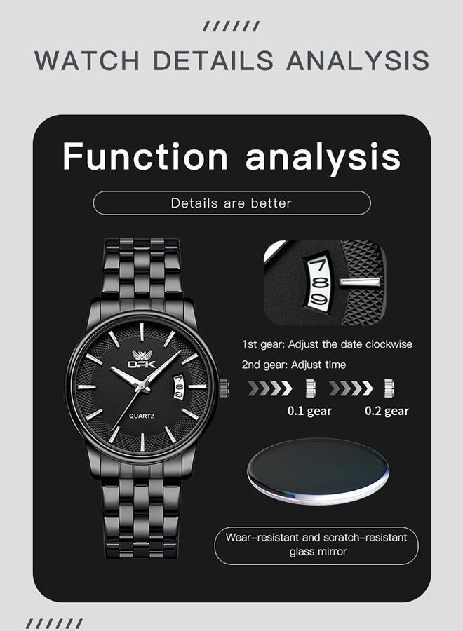 او بي كي ساعة كوارتز رجالية مضيئة مقاومة للماء بسوار من الفولاذ 6045، لون أسود بالكامل. - Image 4