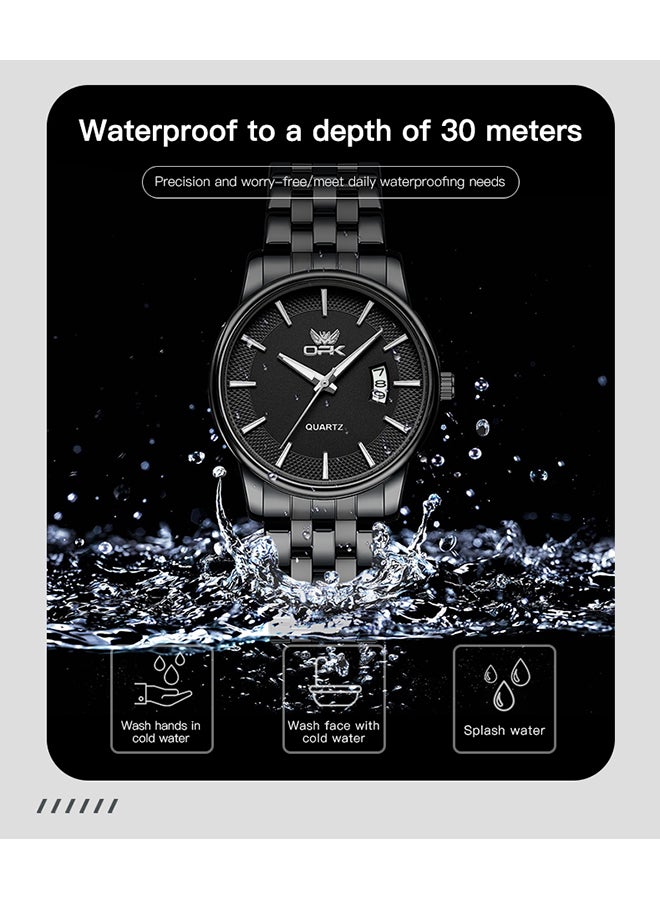 او بي كي ساعة كوارتز رجالية مضيئة مقاومة للماء بسوار من الفولاذ 6045، لون أسود بالكامل. - Image 5