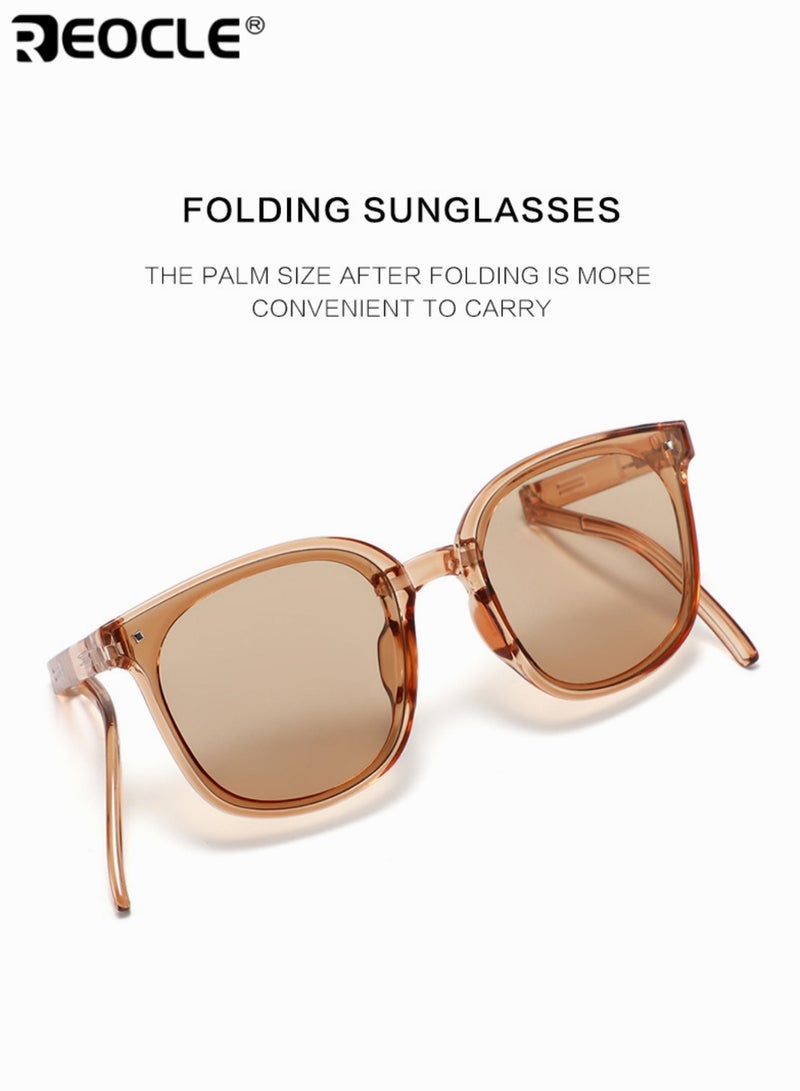 ريوكل 2 قطعة نظارات شمسية نسائية قابلة للطي الصيف للحماية من الأشعة فوق البنفسجية مادة الراتنج تصميم خفيف الوزن مع صندوق قابل للطي متخصص للحماية من أشعة الشمس والأزياء اليومية - Image 3