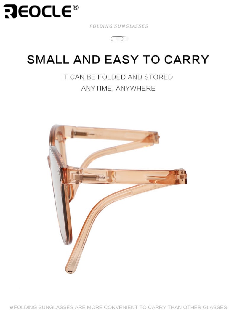 ريوكل 2 قطعة نظارات شمسية نسائية قابلة للطي الصيف للحماية من الأشعة فوق البنفسجية مادة الراتنج تصميم خفيف الوزن مع صندوق قابل للطي متخصص للحماية من أشعة الشمس والأزياء اليومية - Image 4