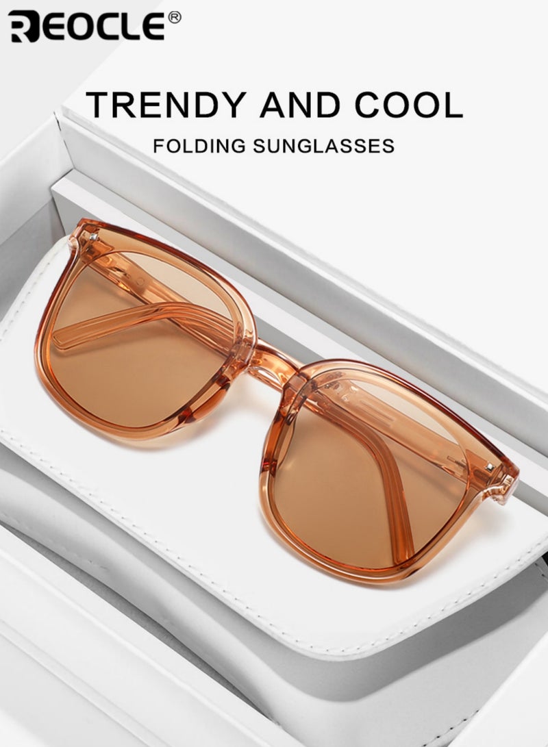 ريوكل 2 قطعة نظارات شمسية نسائية قابلة للطي الصيف للحماية من الأشعة فوق البنفسجية مادة الراتنج تصميم خفيف الوزن مع صندوق قابل للطي متخصص للحماية من أشعة الشمس والأزياء اليومية - Image 2