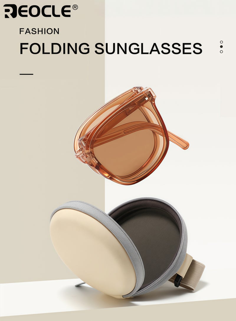 ريوكل 2 قطعة نظارات شمسية نسائية قابلة للطي الصيف للحماية من الأشعة فوق البنفسجية مادة الراتنج تصميم خفيف الوزن مع صندوق قابل للطي متخصص للحماية من أشعة الشمس والأزياء اليومية - Image 1