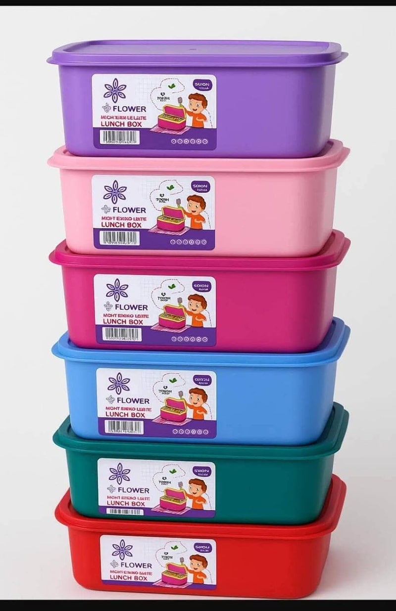 Plastic Lunch Box with Compartments, 1.2L Capacity, 20 x 15 x 8.5 cm, School and Travel Container, Multiple Colours