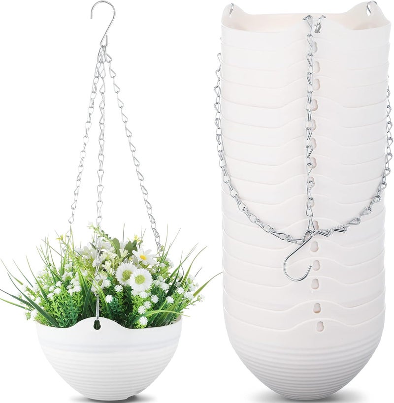 Zopeal Zopeal 16 Pack Self Watering Hanging Planters 8 Inch Indoor Outdoor Hanging Planter Pots White Plastic Hanging Flower Pots Hanging Planter Basket Container with Drainer and Hanging Chain  - Image 1
