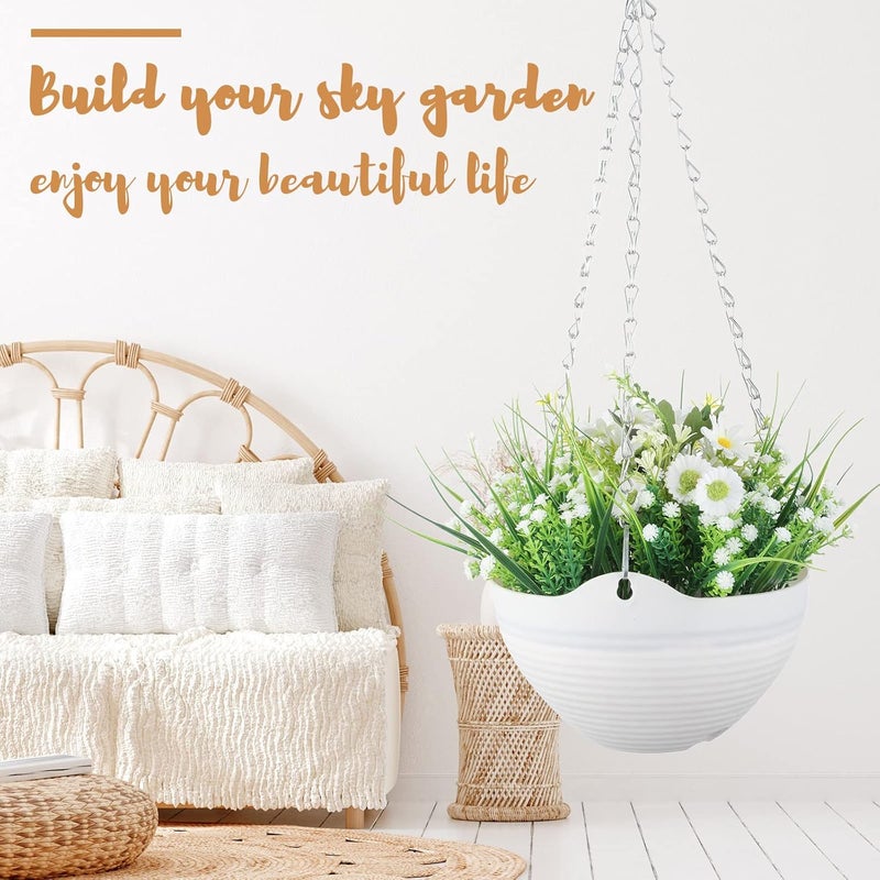 Zopeal Zopeal 16 Pack Self Watering Hanging Planters 8 Inch Indoor Outdoor Hanging Planter Pots White Plastic Hanging Flower Pots Hanging Planter Basket Container with Drainer and Hanging Chain  - Image 5