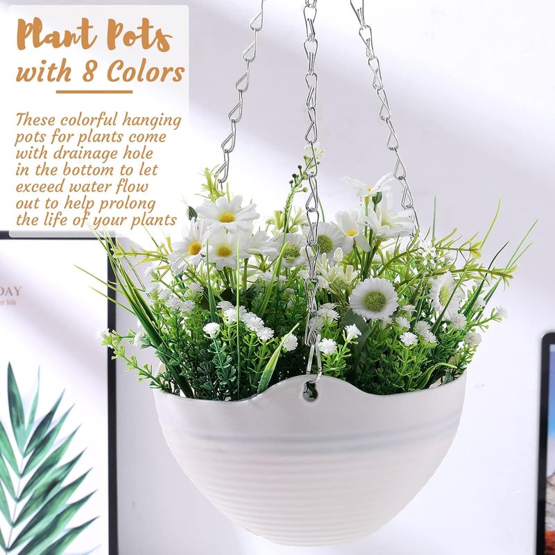 Zopeal Zopeal 16 Pack Self Watering Hanging Planters 8 Inch Indoor Outdoor Hanging Planter Pots White Plastic Hanging Flower Pots Hanging Planter Basket Container with Drainer and Hanging Chain  - Image 4