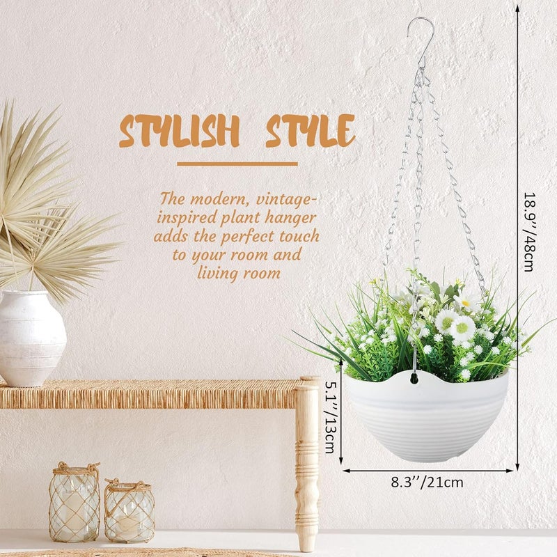 Zopeal Zopeal 16 Pack Self Watering Hanging Planters 8 Inch Indoor Outdoor Hanging Planter Pots White Plastic Hanging Flower Pots Hanging Planter Basket Container with Drainer and Hanging Chain  - Image 2