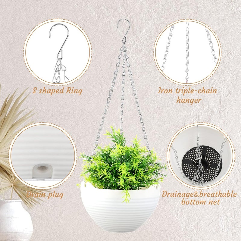 Zopeal Zopeal 16 Pack Self Watering Hanging Planters 8 Inch Indoor Outdoor Hanging Planter Pots White Plastic Hanging Flower Pots Hanging Planter Basket Container with Drainer and Hanging Chain  - Image 3