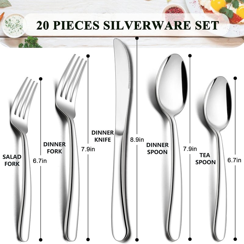 Herogo Heavy Duty Stainless Steel Silverware Set 30Piece Fancy Flatware Cutlery Set for 6 Modern Tableware for Home Restaurant Wedding Heavy Eating Utensils Mirror Polished Dishwasher Safe - Image 2