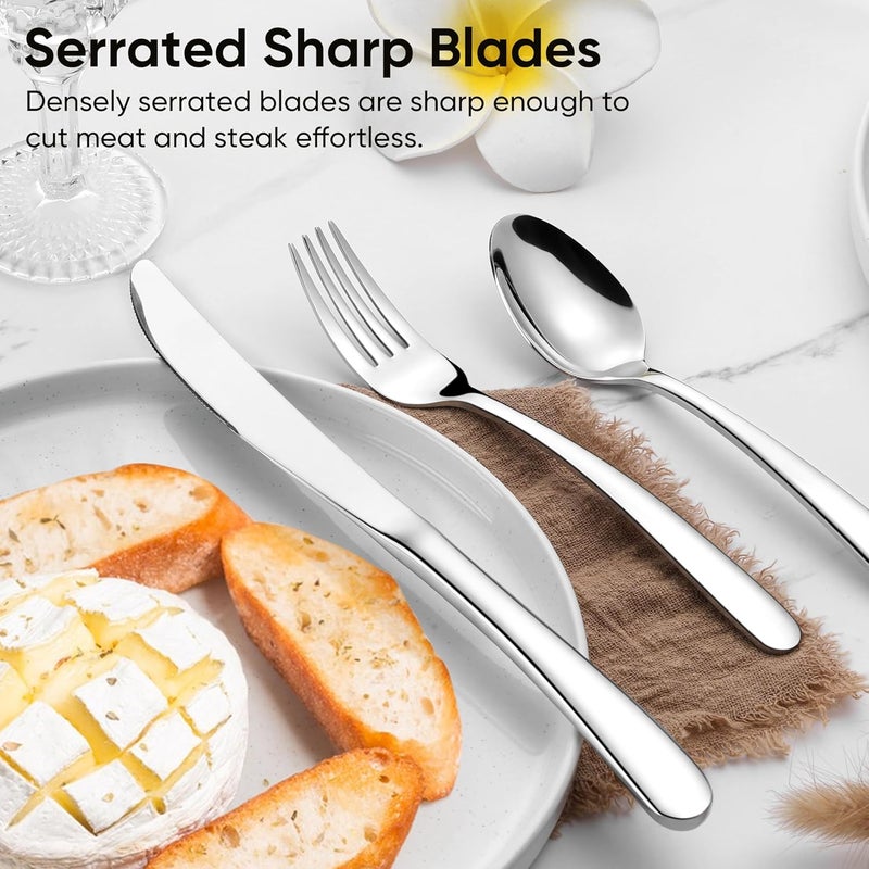 Herogo Heavy Duty Stainless Steel Silverware Set 30Piece Fancy Flatware Cutlery Set for 6 Modern Tableware for Home Restaurant Wedding Heavy Eating Utensils Mirror Polished Dishwasher Safe - Image 5