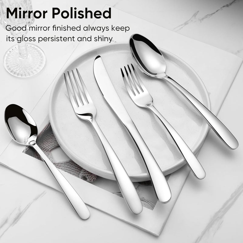 Herogo Heavy Duty Stainless Steel Silverware Set 30Piece Fancy Flatware Cutlery Set for 6 Modern Tableware for Home Restaurant Wedding Heavy Eating Utensils Mirror Polished Dishwasher Safe - Image 3