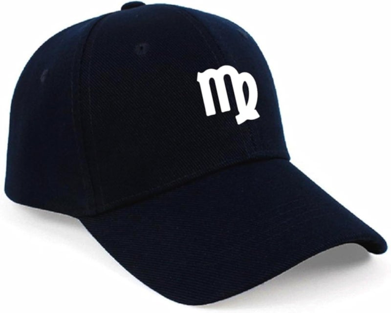 Black CAP printed with distinctive shapes, printed on your zodiac sign (VIRGO), in white for unisex