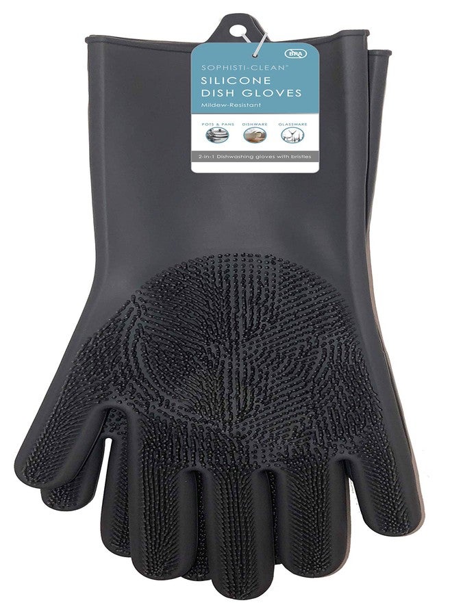 Sophisti-clean Silicone Dish Gloves, Includes 2 Pairs of Silicone Scrubbing Gloves for Dishwashing, Cleaning, and Housework, Heat Resistant Kitchen Scrubbers, Gray, 2 Pair