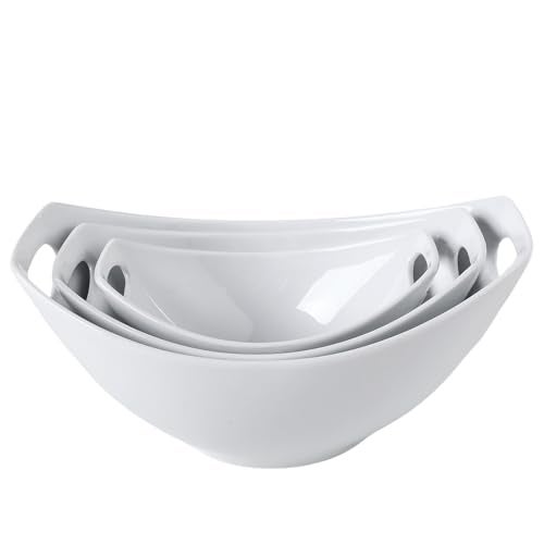DLIM HOME Ceramic Serving Bowls with Handles, Large Salad Bowl Set for Entertaining, Mixing, Serving Dishes for Parties, Kitchen, Housewarming & Everyday Use, Set of 3, 15/28/49 oz - Image 1
