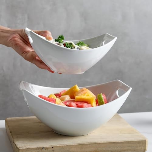 DLIM HOME Ceramic Serving Bowls with Handles, Large Salad Bowl Set for Entertaining, Mixing, Serving Dishes for Parties, Kitchen, Housewarming & Everyday Use, Set of 3, 15/28/49 oz - Image 5