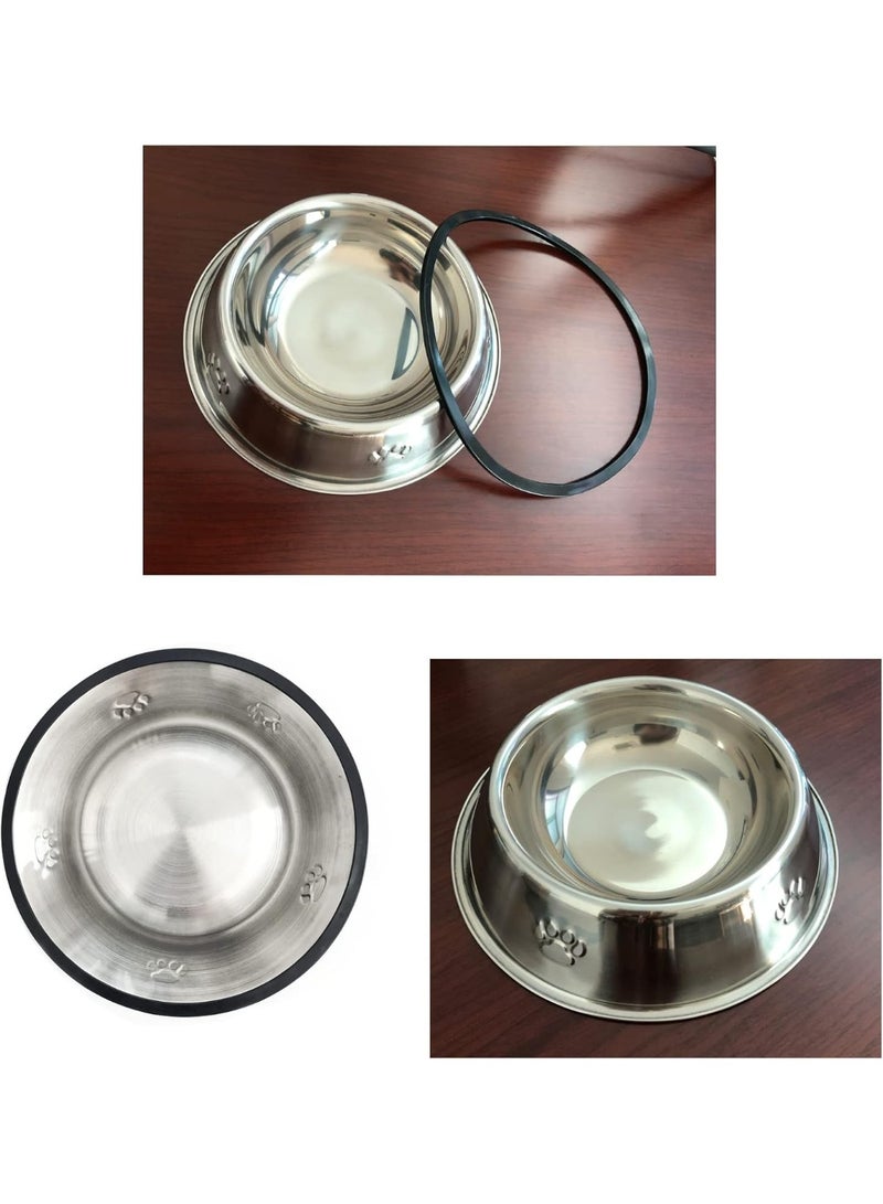 وعاءان من الفولاذ المقاوم للصدأ للكلاب، أطباق طعام للجراء والقطط الصغيرة بقاعدة مطاطية، أوعية طعام صغيرة للحيوانات الأليفة وأوعية ماء (صغير جدًا - 7 أونصة) - Image 4
