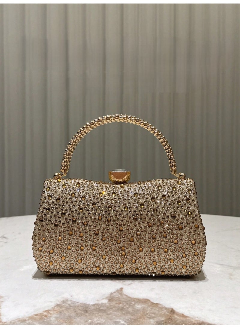 شنطة ساتشيل نسائية  لامعة مرصعة بالأحجار حقيبة يد فاخرة وسلسلة قابلة للفصل للارتداء على الكتف - Image 1