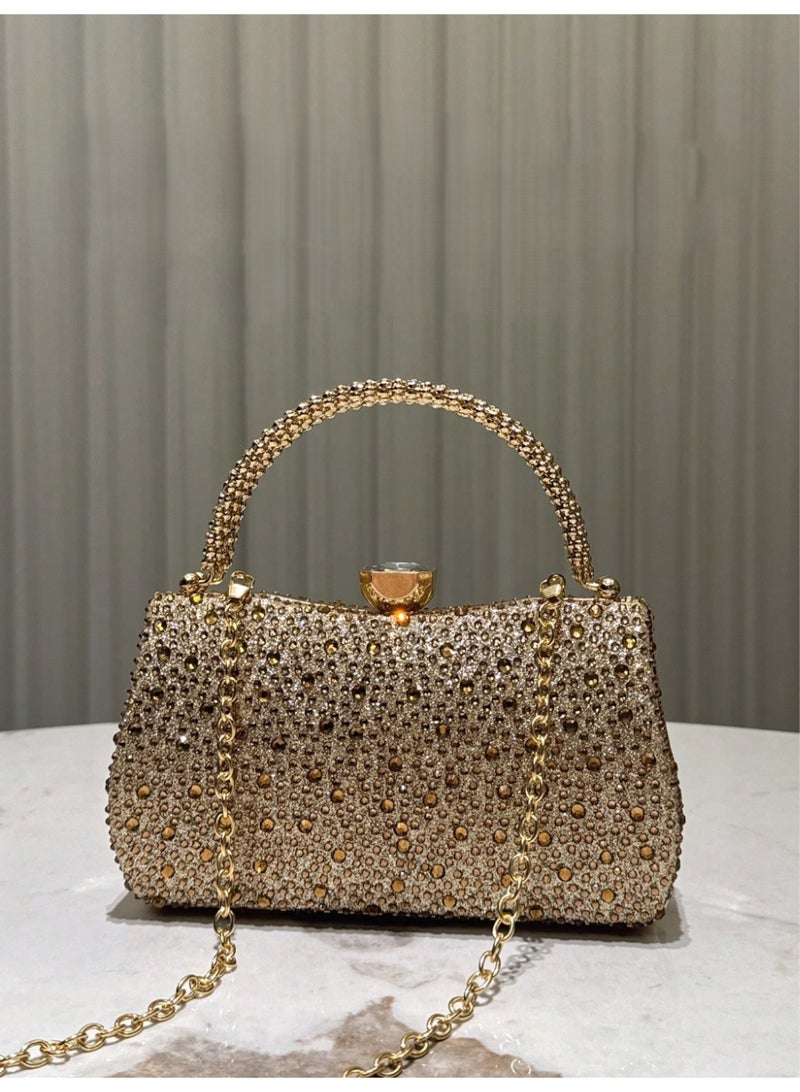 شنطة ساتشيل نسائية  لامعة مرصعة بالأحجار حقيبة يد فاخرة وسلسلة قابلة للفصل للارتداء على الكتف - Image 2