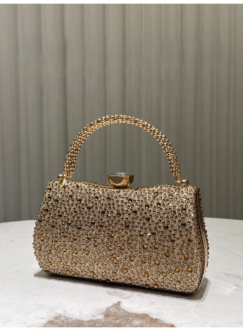 شنطة ساتشيل نسائية  لامعة مرصعة بالأحجار حقيبة يد فاخرة وسلسلة قابلة للفصل للارتداء على الكتف - Image 4