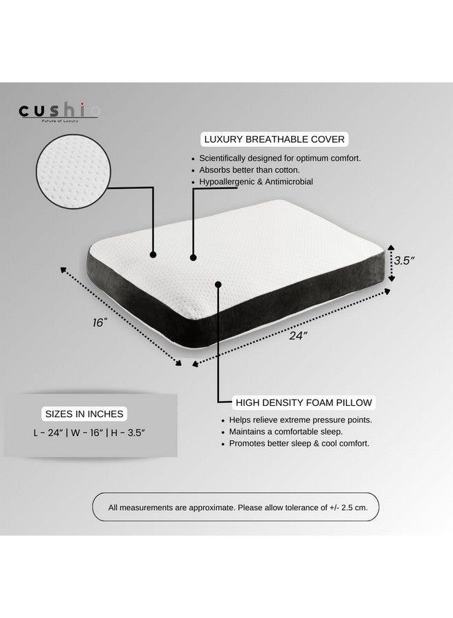 Cushio™ Cooling Gel Memory Foam Pillow | Size 24"x16"x3.5" (Set of 1) Cervical Pillow for Relieving Neck & Shoulder Pain with Free Pillow Cover (White & Grey) - Image 2