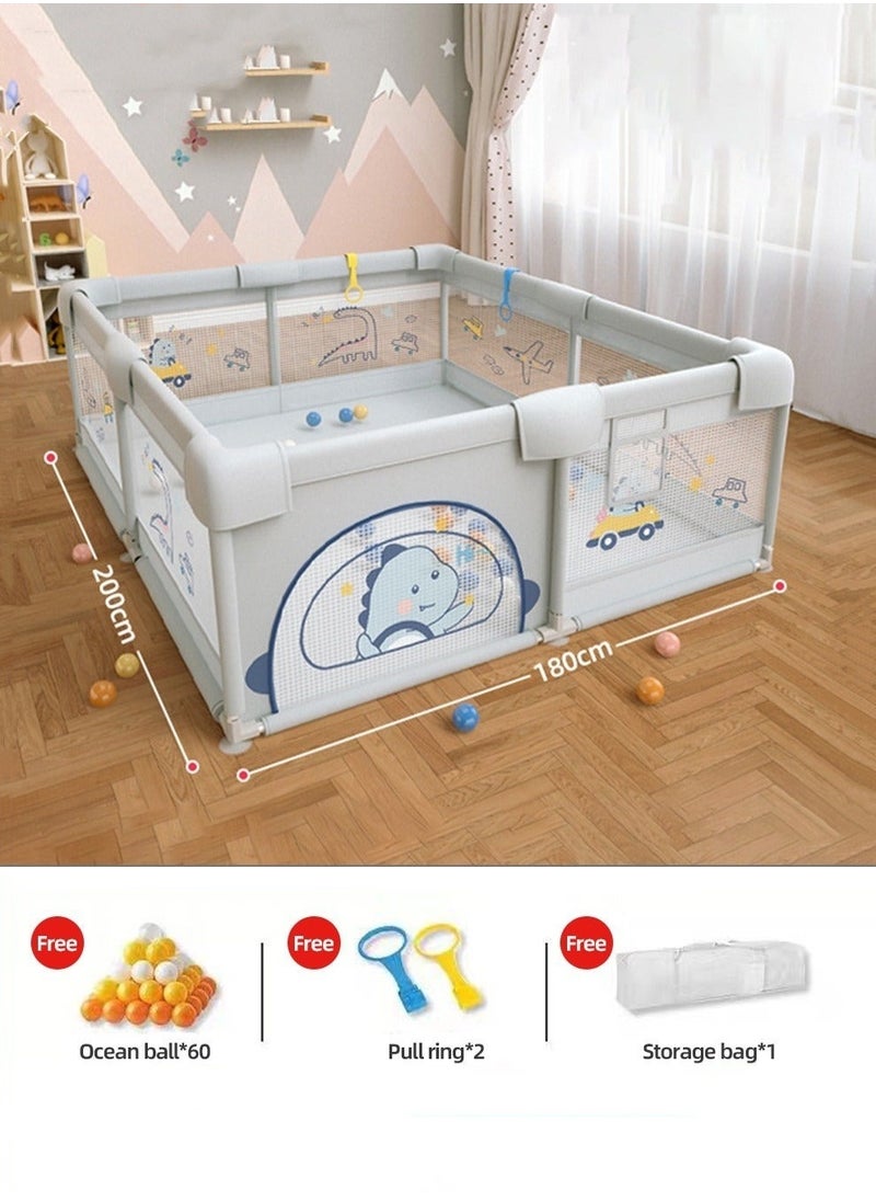 MIXDE Baby Playpen Fence, Portable Babies Playards for Toddlers, Safety Infant Activity Center,  Sturdy Play Area, with 2 Pull Rings, 60 Marine Balls and Storage Bag, 180x200cm  - Image 1