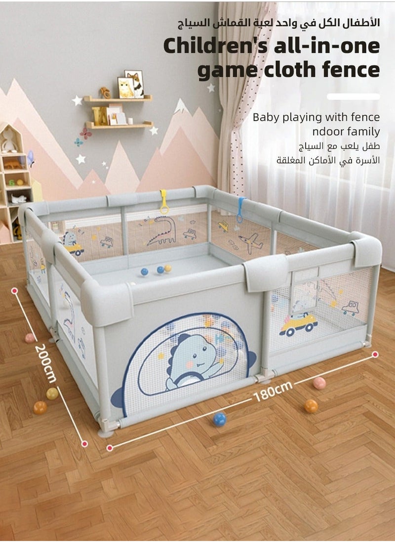 MIXDE Baby Playpen Fence, Portable Babies Playards for Toddlers, Safety Infant Activity Center,  Sturdy Play Area, with 2 Pull Rings, 60 Marine Balls and Storage Bag, 180x200cm  - Image 2
