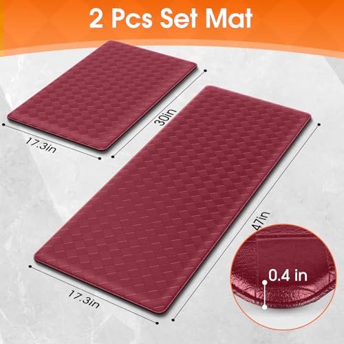 TranquilRelax Kitchen Mats, 2PCS Kitchen Rugs, Cushioned Anti Fatigue Kitchen Mats for Floor, Non-Slip Standing Desk Mat, Waterproof Kitchen Rug Set for Kitchen, Floor, Office,17.3"×30"+17.3"×47",Red - Image 3