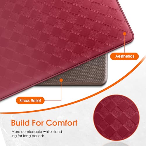 TranquilRelax Kitchen Mats, 2PCS Kitchen Rugs, Cushioned Anti Fatigue Kitchen Mats for Floor, Non-Slip Standing Desk Mat, Waterproof Kitchen Rug Set for Kitchen, Floor, Office,17.3"×30"+17.3"×47",Red - Image 5