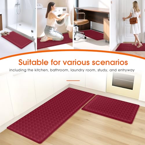 TranquilRelax Kitchen Mats, 2PCS Kitchen Rugs, Cushioned Anti Fatigue Kitchen Mats for Floor, Non-Slip Standing Desk Mat, Waterproof Kitchen Rug Set for Kitchen, Floor, Office,17.3"×30"+17.3"×47",Red - Image 4