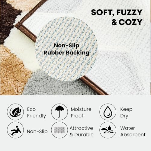 MAXOSHINE Microfiber Bathroom Mat Water Soak-Anti Skid Mat for Bathroom Kitchen Bedroom Entrance-Super Soft Door Mats for Home-2000 GSM Floor Mat-40 x 60 cm Pack of 2, Geometric Brown - Image 2