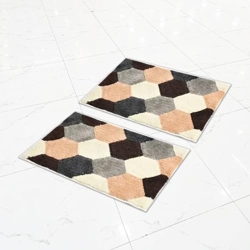 MAXOSHINE Microfiber Bathroom Mat Water Soak-Anti Skid Mat for Bathroom Kitchen Bedroom Entrance-Super Soft Door Mats for Home-2000 GSM Floor Mat-40 x 60 cm Pack of 2, Geometric Brown - Image 1