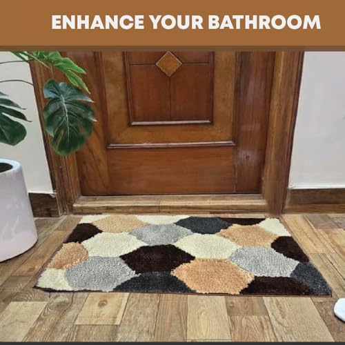 MAXOSHINE Microfiber Bathroom Mat Water Soak-Anti Skid Mat for Bathroom Kitchen Bedroom Entrance-Super Soft Door Mats for Home-2000 GSM Floor Mat-40 x 60 cm Pack of 2, Geometric Brown - Image 5