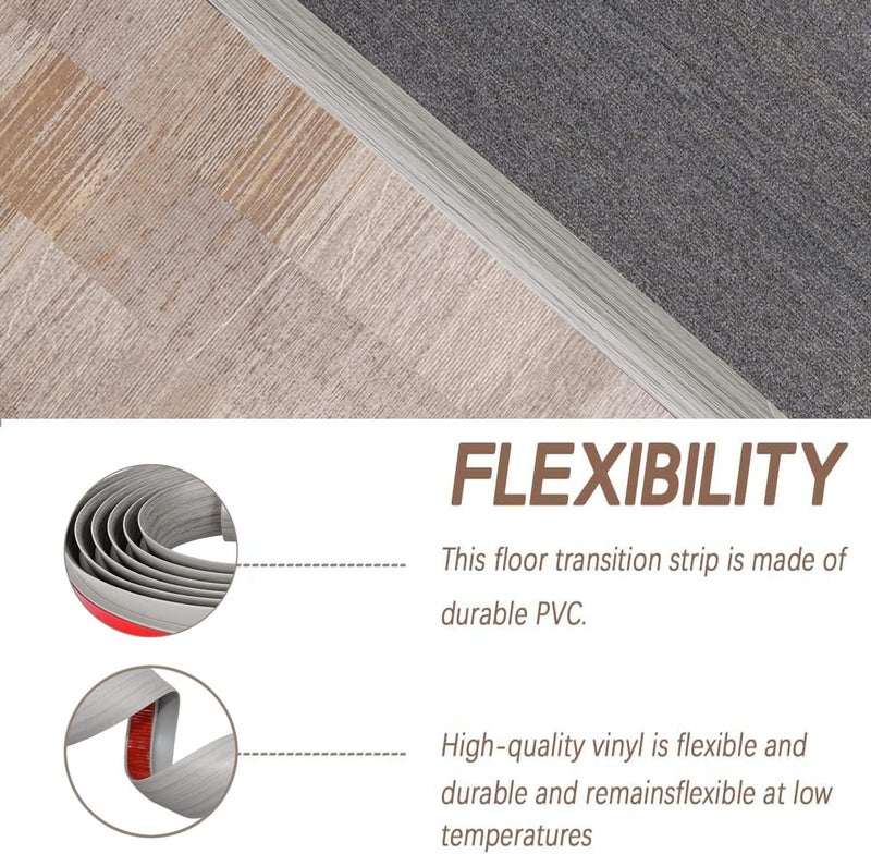 SUVEUS 10Ft Floor Transition Strip, Self Adhesive Carpet Edging Trim Strip, Threshold Strips for Threshold Height Less Than 5 mm (Gray Wood Grain) - Image 2