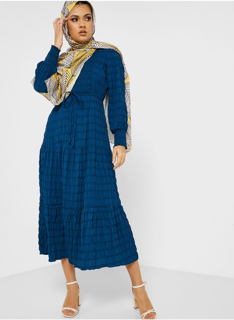 Khizana - Self Textured Belted Dress - Image 1