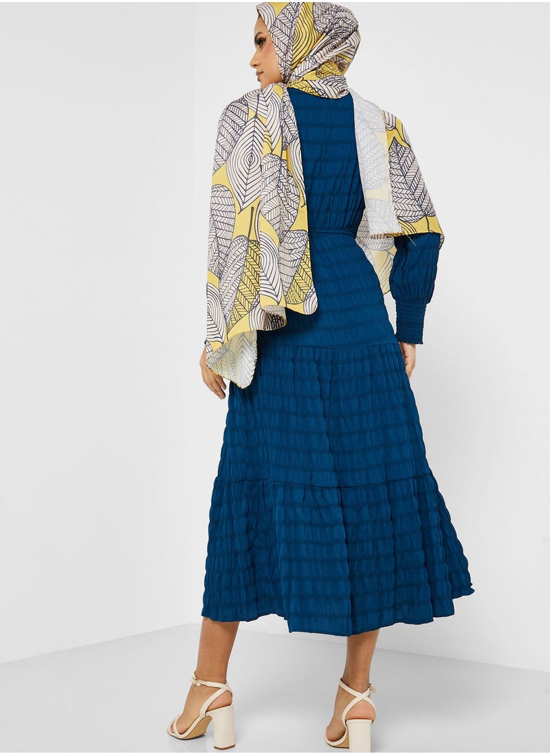 Khizana - Self Textured Belted Dress - Image 1
