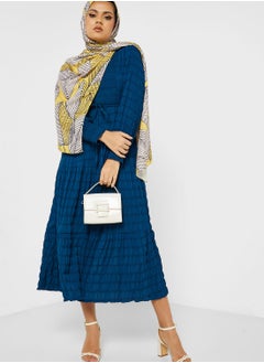 Self Textured Belted Dress