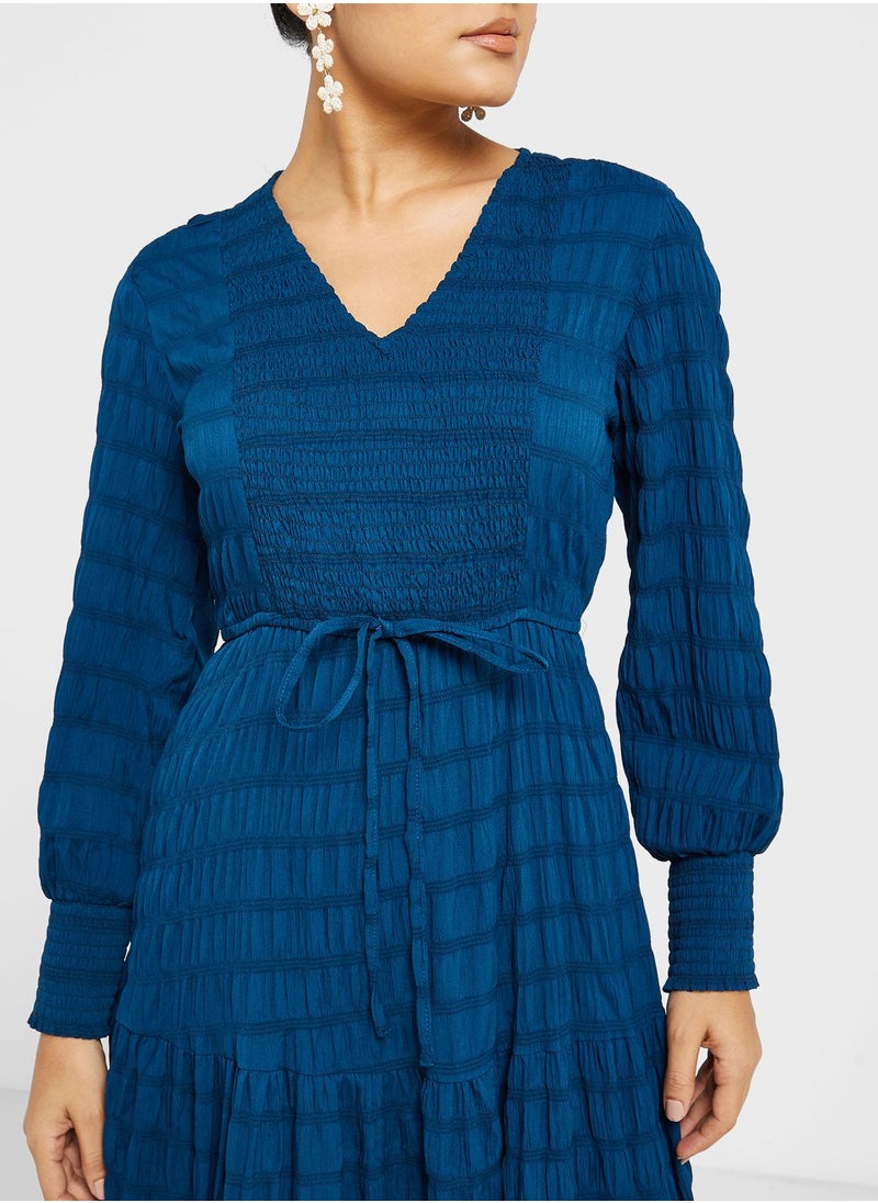 Khizana - Self Textured Belted Dress - Image 1