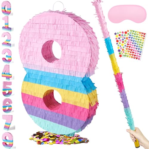PCFING 20 Inch Number 8 Piata Candy Color with 30 Inch Piata Stick Blindfold Confetti for Boys Girls Adults Birthday Party Decorations Anniversary Celebration Fiesta - Image 1