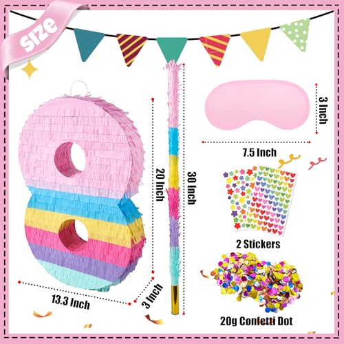 PCFING 20 Inch Number 8 Piata Candy Color with 30 Inch Piata Stick Blindfold Confetti for Boys Girls Adults Birthday Party Decorations Anniversary Celebration Fiesta - Image 5