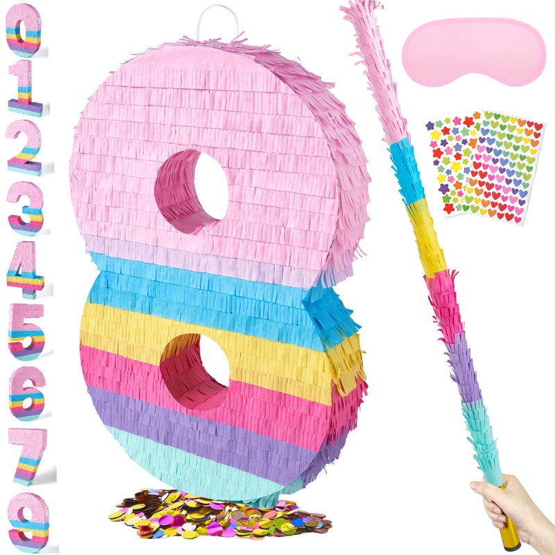 PCFING 20 Inch Number 8 Piata Candy Color with 30 Inch Piata Stick Blindfold Confetti for Boys Girls Adults Birthday Party Decorations Anniversary Celebration Fiesta - Image 3