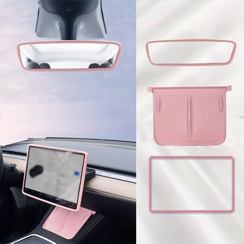Silicone Protective Cover Set For Tesla Model Y 3 Pink - Image 1