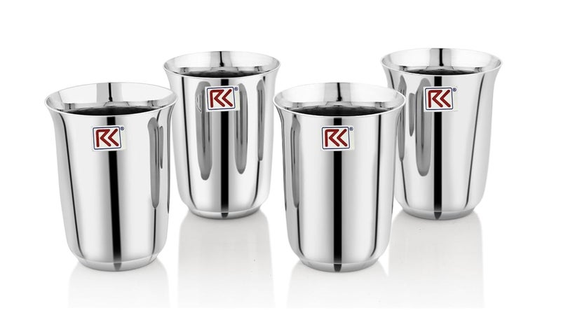 RK SAIBA 7 Premium Stainless Steel Deep Royal Touch Finish Tableware Drinkware Tumbler Drinking Glasses for Home, Restaurants, Office Capacity 300Ml - Set of 4 Silver - Image 1