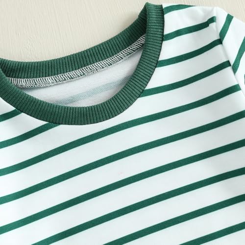 MERSARIPHY Toddler Baby Boys Halloween Outfits Stripe Shirt Sweatshirt + Overalls Little Pumpkin Boo Fall Winter Clothes Set (Green Merry Christmas, 18-24 Months) - Image 4