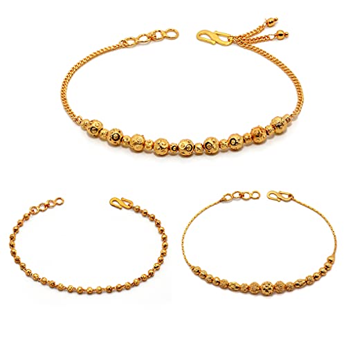 JHB Golden Gold-Plated Brass Bracelet 3 pis Combo for Women And Girl's (3 Pis Golden Bracelet) - Image 1