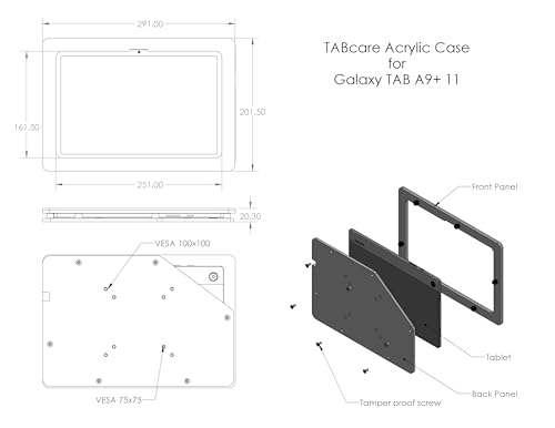 TABcare AntiTheft Security Acrylic VESA Case Compatible with Samsung Galaxy TAB A9 11 A11 Tablet with Wall Mount Kit 90Degree Charge Cable Black - Image 3